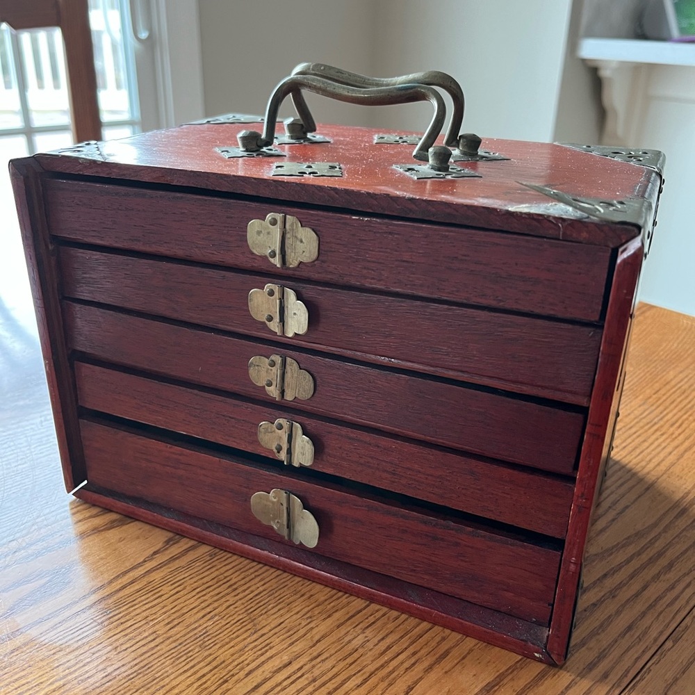 Antique 1920’s Mahjong Game Set Wood Bone Bamboo